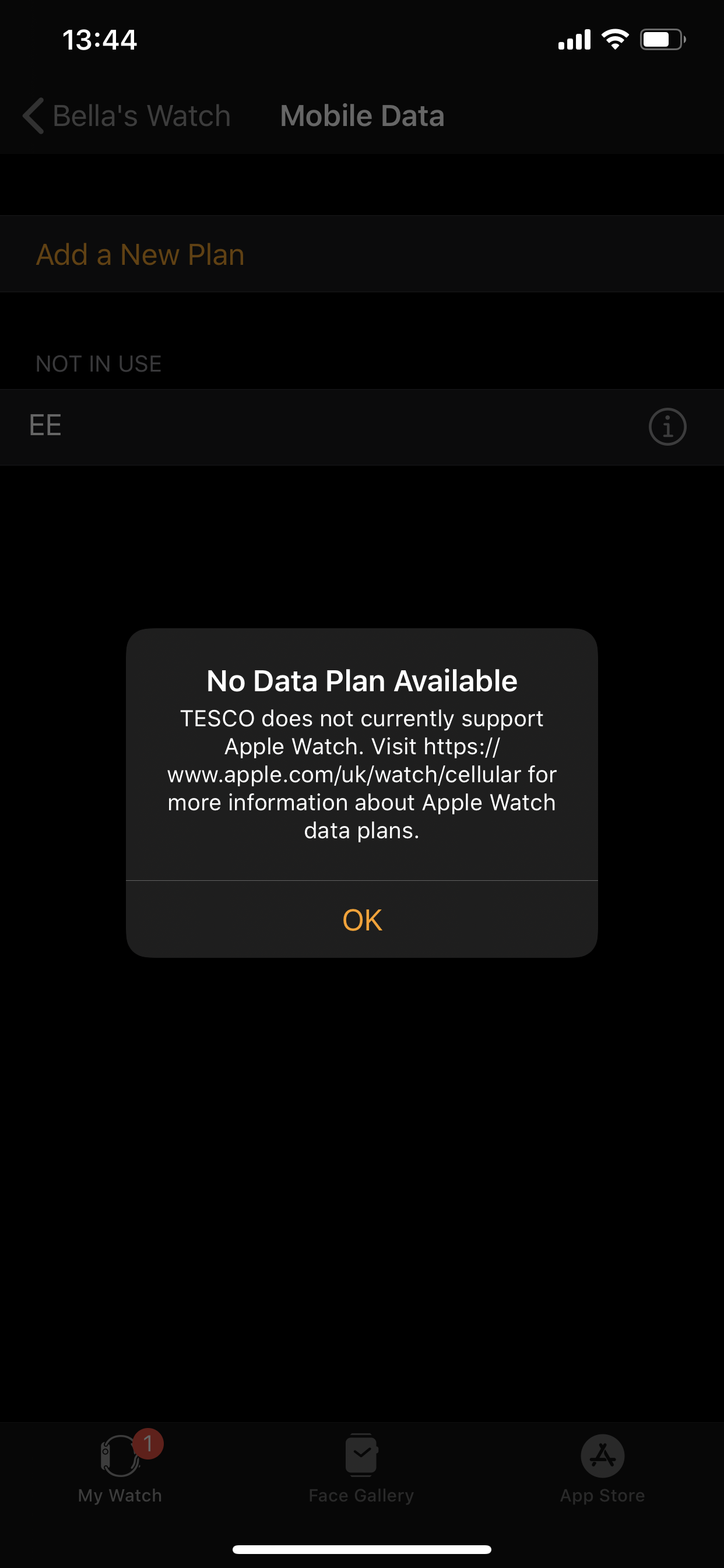 Can't use data plan on Apple Watch 