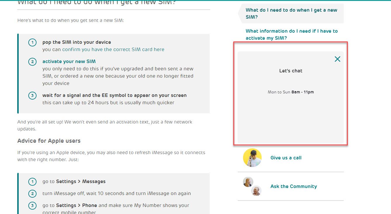 Ee live chat