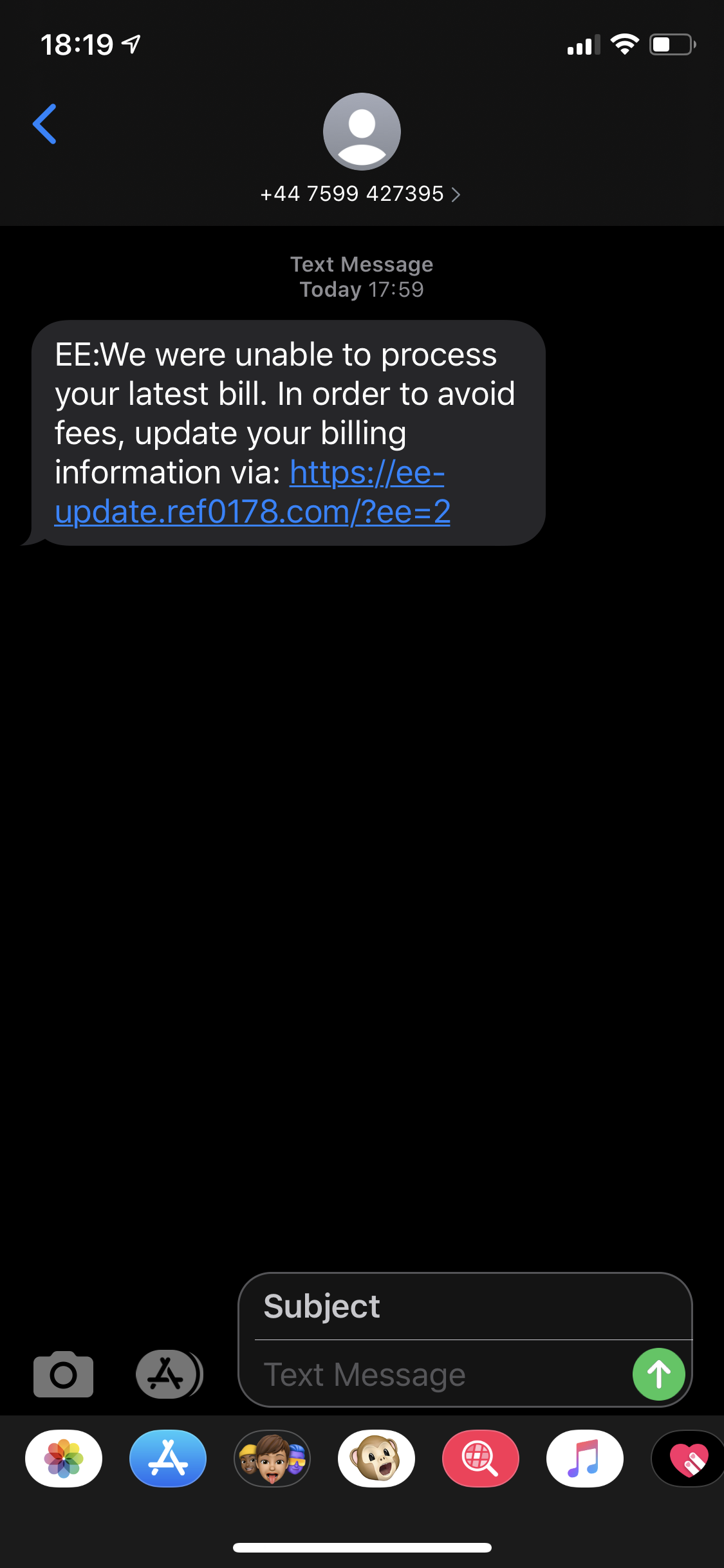 Solved: scam text message re bill - The EE Community