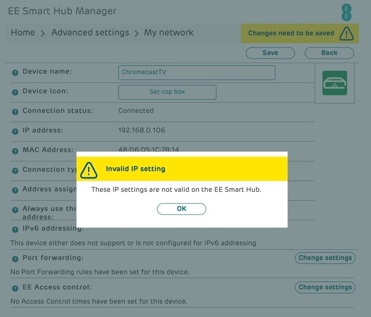 After - I changed the name and can't change any IP setting