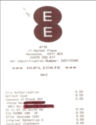 Example store receipt