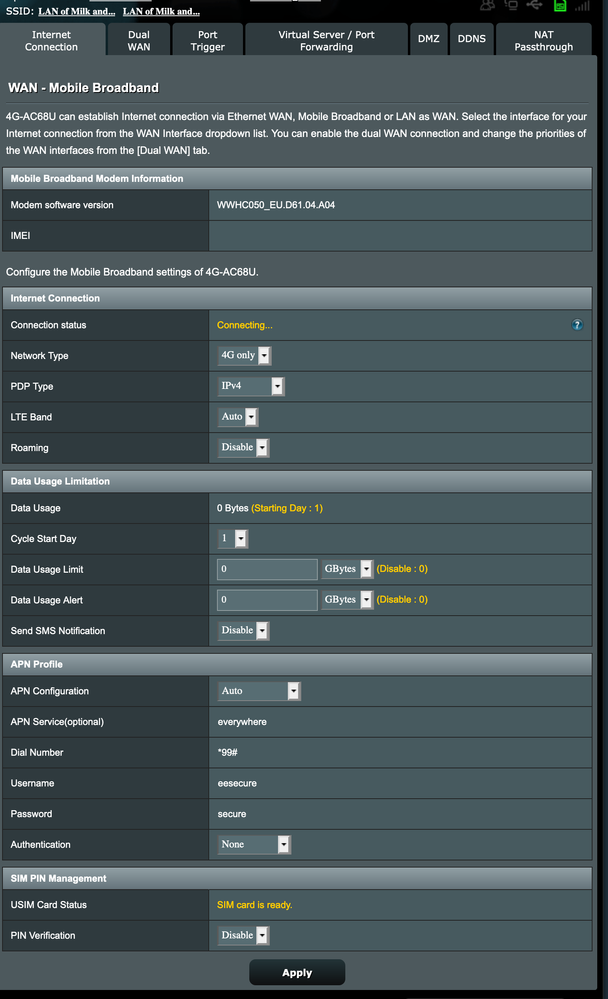 Asus 4G AC68U WAN settings