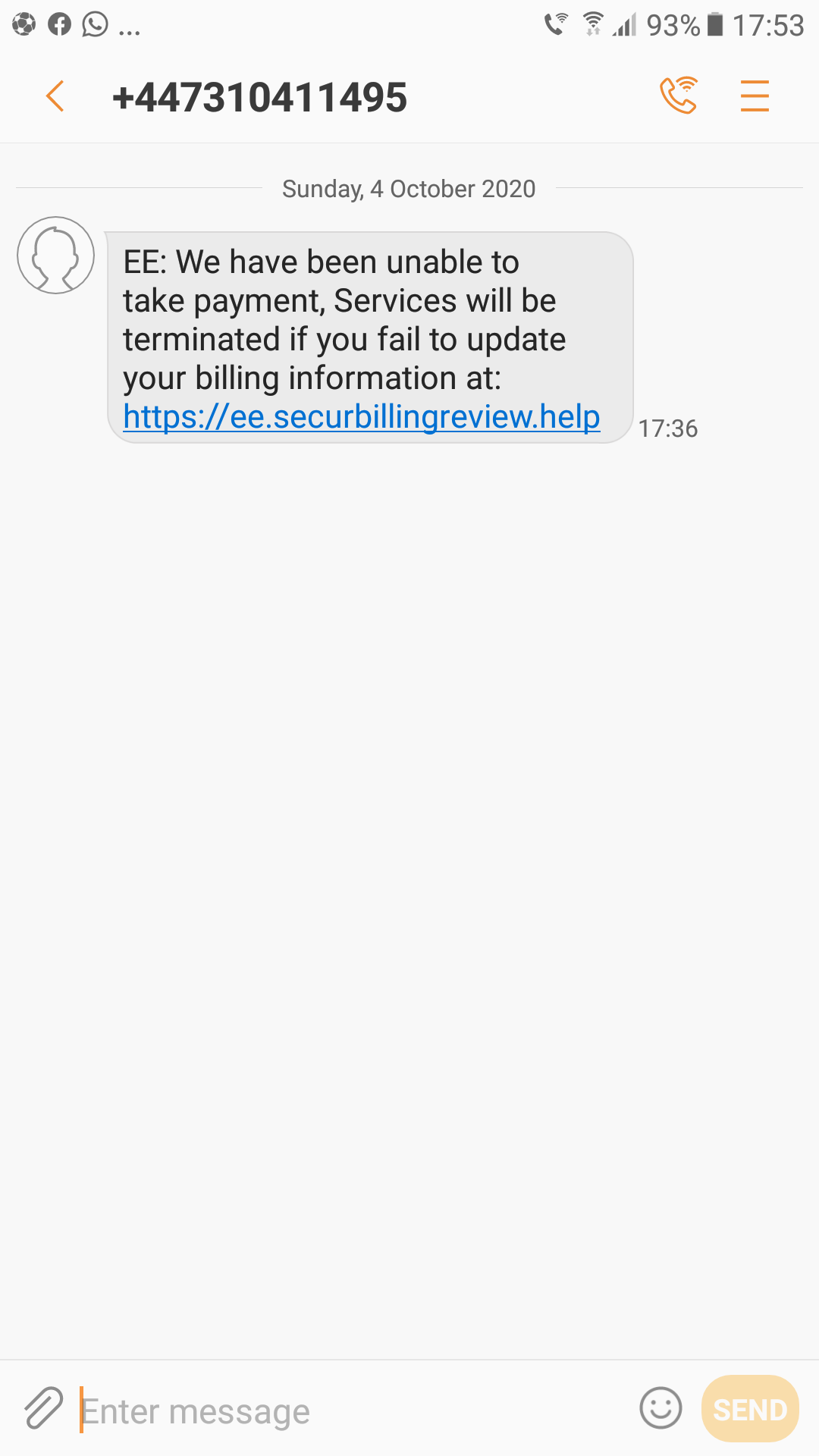 Solved Scam Text Message Re Bill The Ee Community