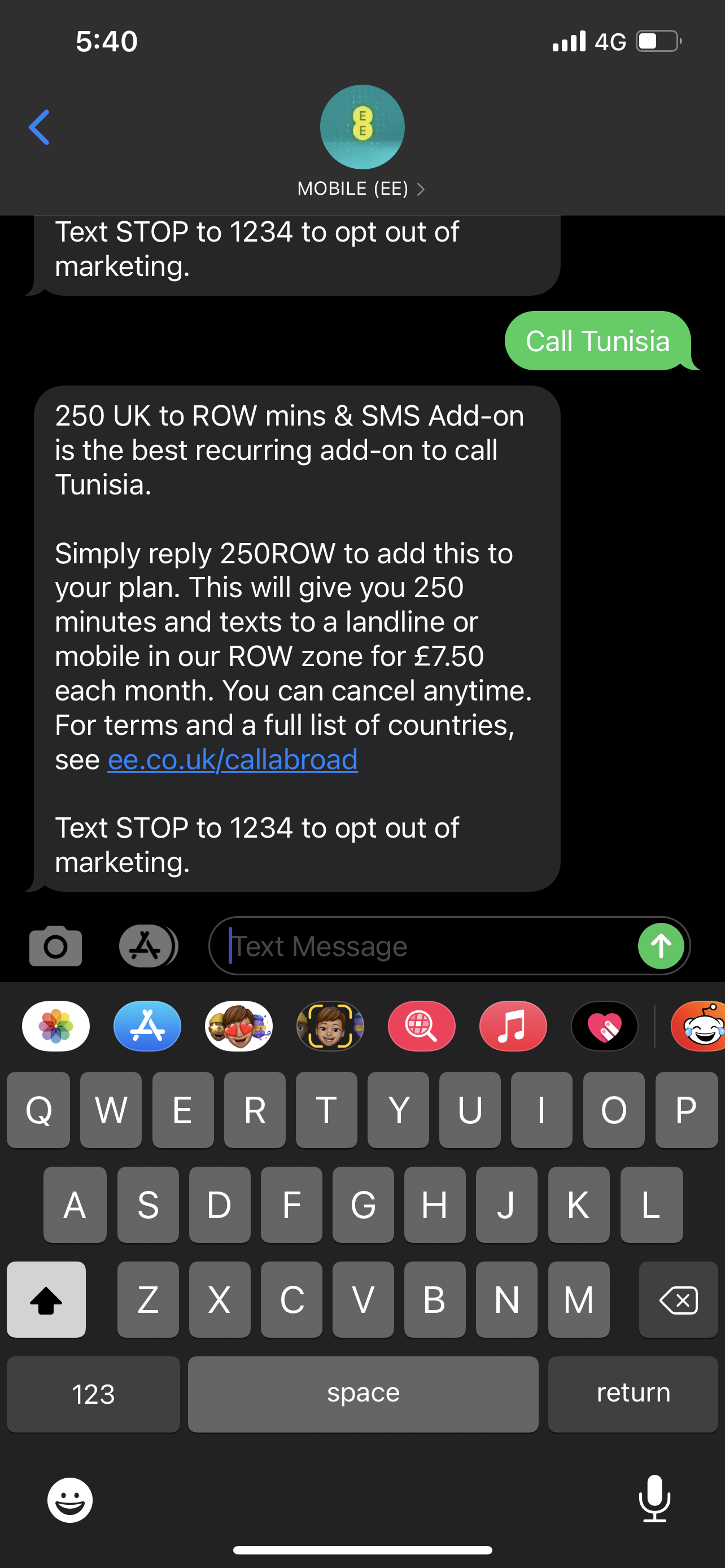 Solved EE PAY MONTHLY 250 UK to ROW mins & SMS Addon The EE Community