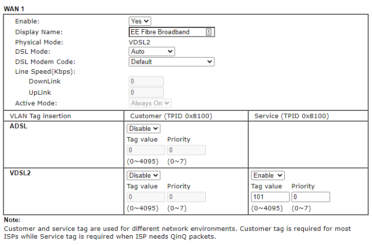 WAN1 Basic Settings