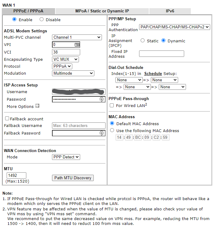 WAN1 Internet Settings