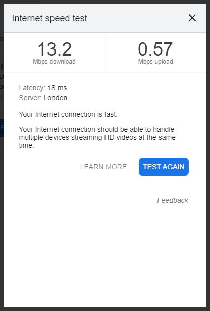 Google speed test report