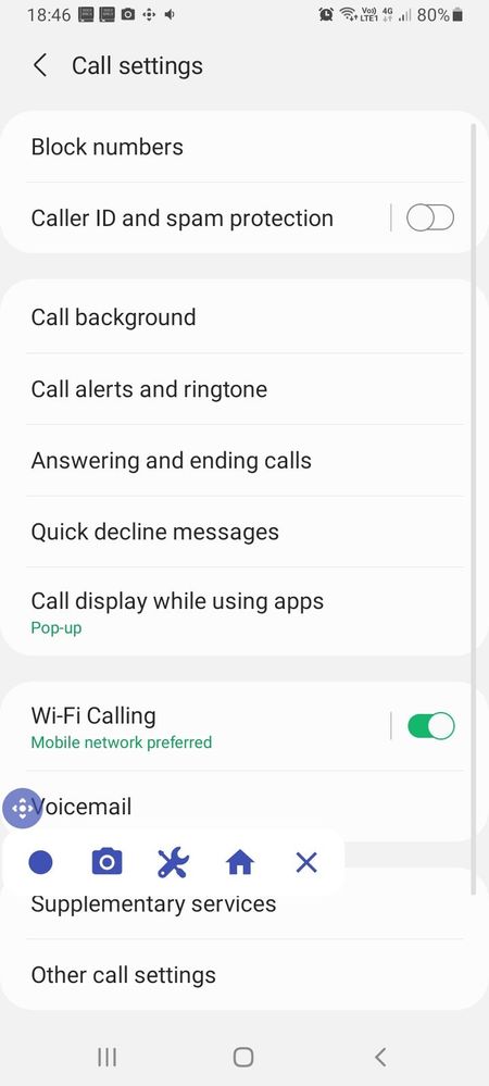 Call settings menu