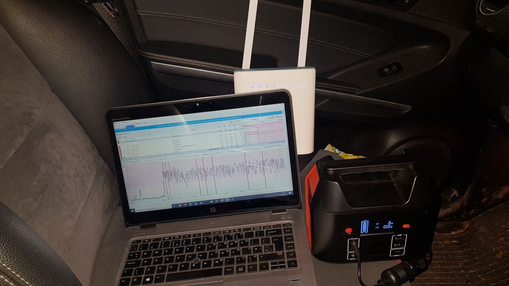 Router + Laptop + PSU in car.