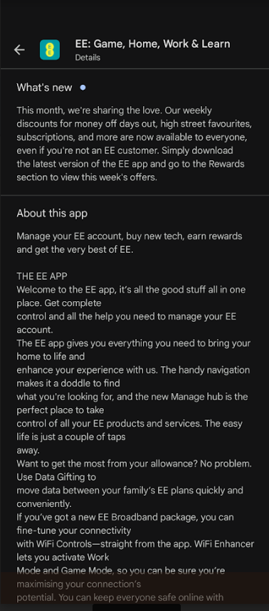 ee app text description - Google Play Store