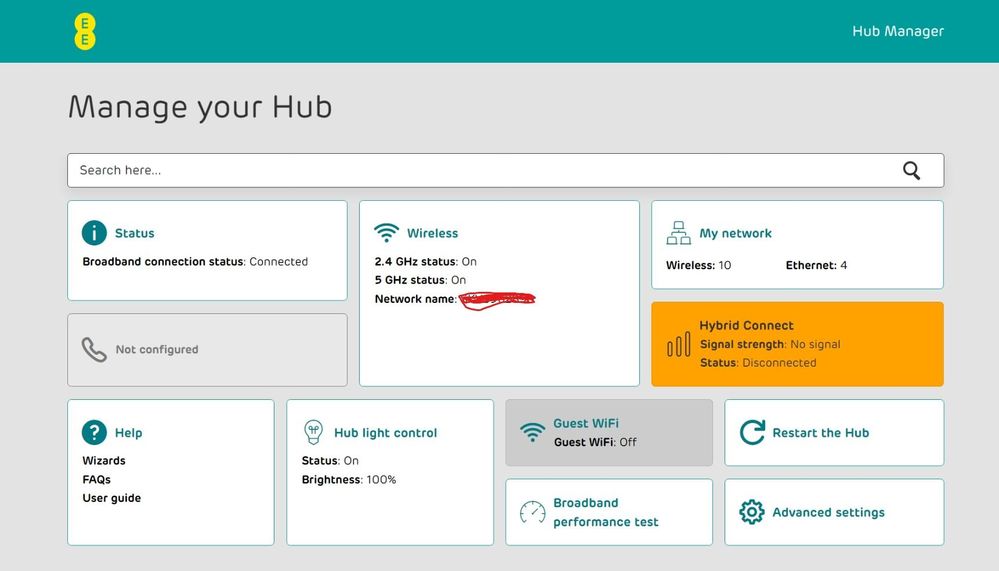 Hub manager screen