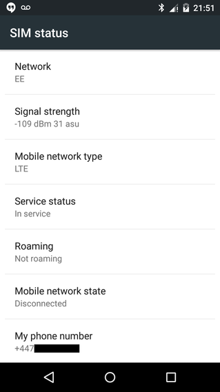 The mobile network SIM status on Android.