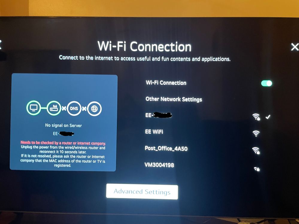 EE to TV fail message