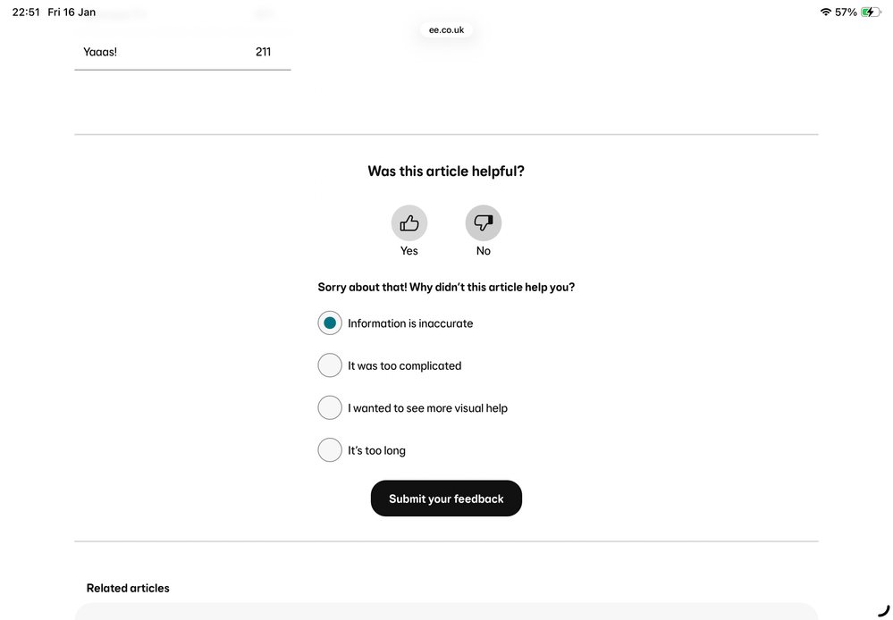 Feedback options available
