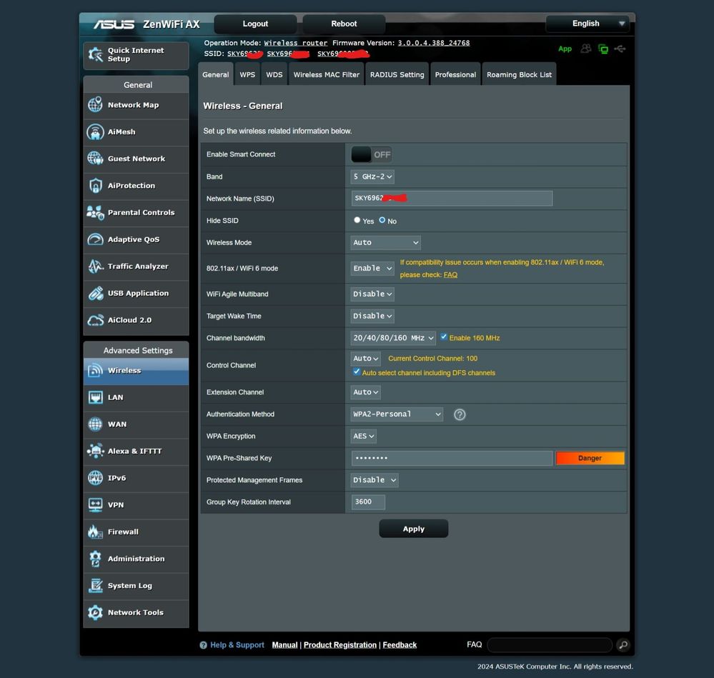 XT8 Wireless settings, although all my bands are split