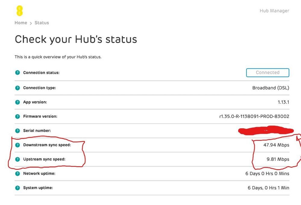 What your hub thinks the connection is at!