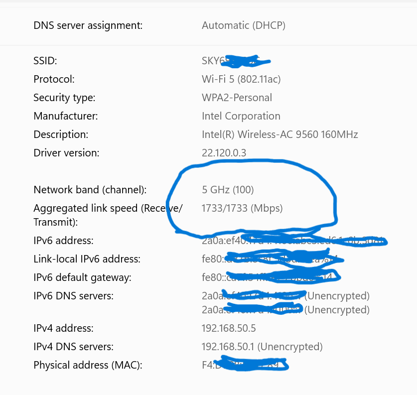 Wifi 5 sync speeds up/down