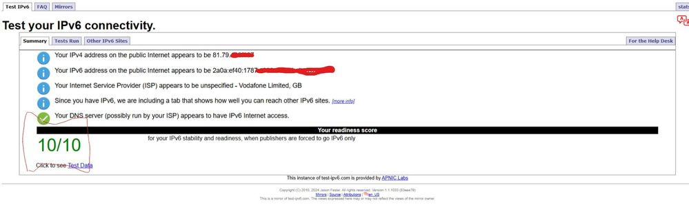 IpV6 test run from desktop connected through Asus Router on a Vodafone connection!