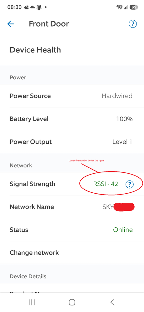Ring Doorbell setting in device health.