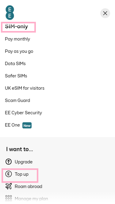 top-up - navigation - smartphone browser
