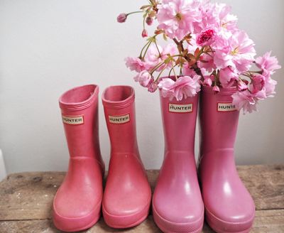 Pink wellies and blossom